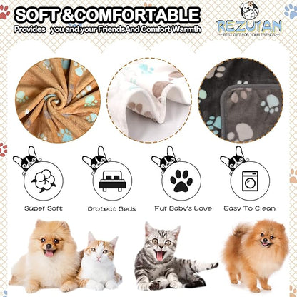 1 Pack 3 Blankets for Dogs Super Soft Fluffy Premium Fleece Pet Blanket Dogs Blankets for Dogs Flannel Throw for Dog Puppy Cat Paw Blanketï¼_rey/Brown/Whiteï¼23x16inch