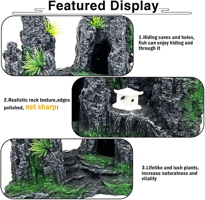 Aquarium Mountain View Stone Ornament - Rock Decorations for Large Fish Tank,Aquarium Decorations Large Fishtank Decoration for Fish Tank - 10.8 Inches Long