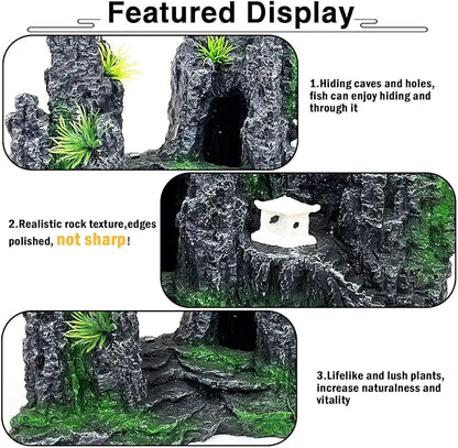 Aquarium Mountain View Stone Ornament - Rock Decorations for Large Fish Tank,Aquarium Decorations Large Fishtank Decoration for Fish Tank - 10.8 Inches Long