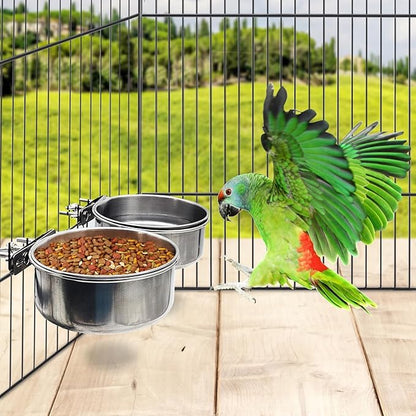 PINVNBY 2pcs Stainless Steel Bird Bowl Water Bowl Stainless Steel Bird Feeding Dish Cups for Parrot Parakeet African Greys Conure Cockatiels Lovebird (Diameter: 4.72 inches M)