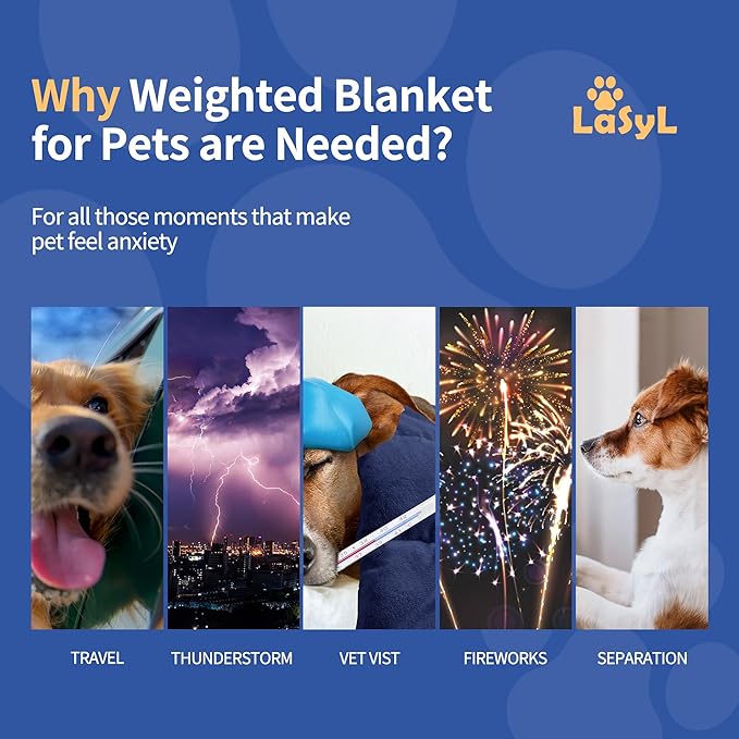 LaSyL Weighted Blanket for Pets | Thunder Blanket for Dogs Anxiety | Premium Soft Minky | Relaxation & Calming & Anti Anxiety | Used in Car, Bed, Couch | Dark Blue, Washable Small 24" L x 32" W