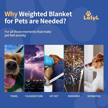 LaSyL Weighted Blanket for Pets | Thunder Blanket for Dogs Anxiety | Premium Soft Minky | Relaxation & Calming & Anti Anxiety | Used in Car, Bed, Couch | Dark Blue, Washable Medium 32" L x 40" W