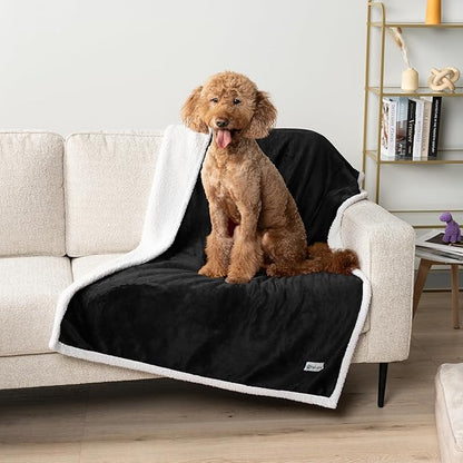 PetAmi Waterproof Dog Blanket for Small Medium Dog, Pet Puppy Blanket Couch Cover Protection, Sherpa Fleece Cat Blanket Washable Throw Couch Sofa Bed Furniture Protector Reversible Soft 29x40 Black