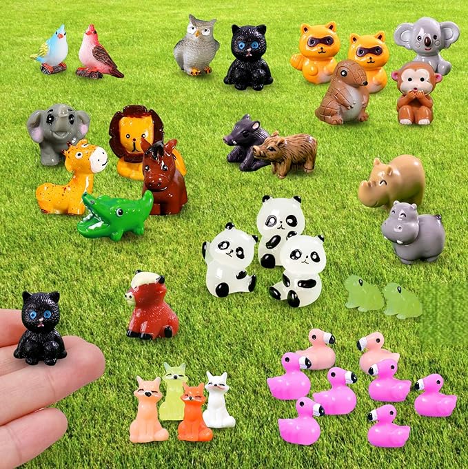 37 Pcs Mini Resin Animal Figurines Fairy Garden Accessories Micro Landscape Decor with Tiger Elephant Owl Giraffe Panda Flamingo Fox Monkey Hippo