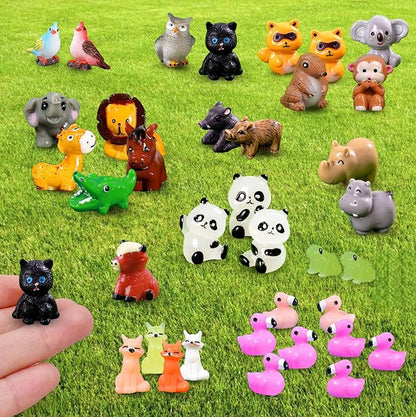 37 Pcs Mini Resin Animal Figurines Fairy Garden Accessories Micro Landscape Decor with Tiger Elephant Owl Giraffe Panda Flamingo Fox Monkey Hippo