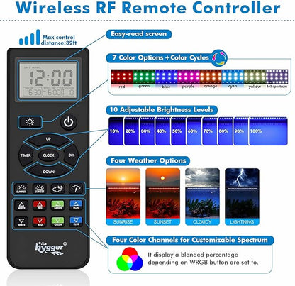 hygger Advanced Remote Control Aquarium Light Customizable Full Spectrum Fish Tank LED with DIY, Default & Weather Mode Freshwater Planted Tank