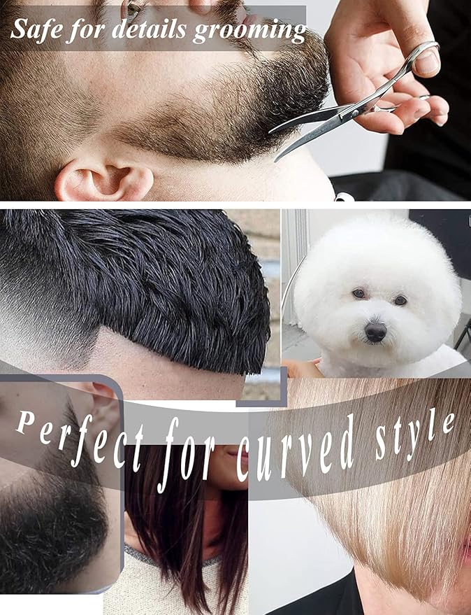 6" Hair Cutting Scissors Professional Curved Grooming Scissors for Small Dogs Cat & Hairstyle Barber Haircut Shears Japanese Stainless Steel Silent Adjustable Tension Removable Soft Ring
