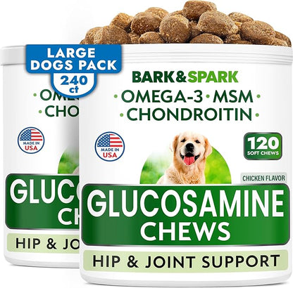 Glucosamine Chondroitin Dog Hip & Joint Supplement - Joint Pain Relief - Hip & Joint Chews for Dogs - Joint Support Large Breed - Senior Doggie Vitamin Pills Joint Health - (240 Treats - Chicken)