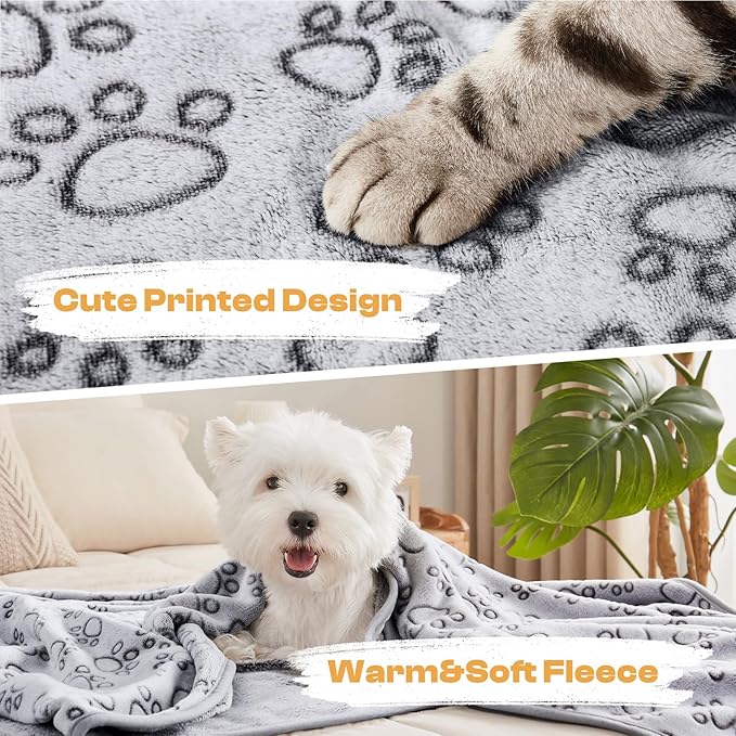 Luciphia 1 Pack 3 Blankets Fluffy Premium Fleece Pet Blanket Flannel Paw Printed Throw for Dog Cat Grey Paw Medium(30"x20",Pack of 3)
