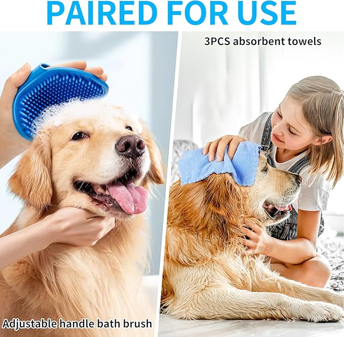 Dog Paw Cleaner for Dogs, (with 3Pcs Absorbent Towels & Adjustable Bath Brush) Dog Paw Washer, Pet Foot Cleaner (Blue, Medium)