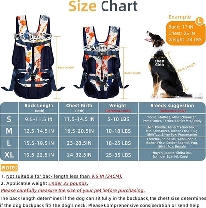 Dog Front Carrier Backpack, Dog Backpack Carrier Soft Pad, Pet Legs Out, Easy-Fit Dog Front Carrier for Small Medium Puppy, Hands Free Dog Carrier Adjustable for Cycling Hiking (Color Letters, L)