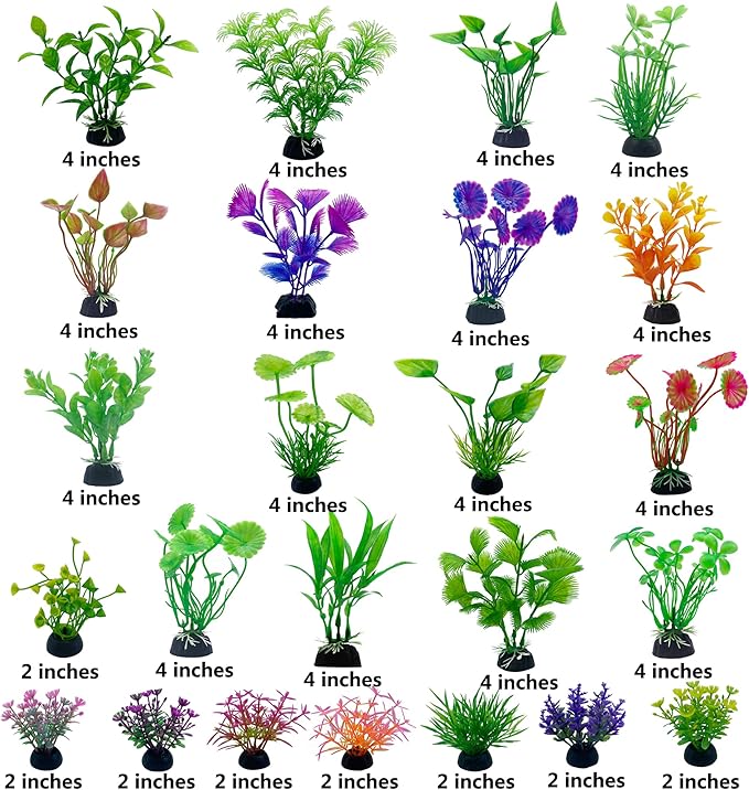 24PCS Plastic Artificial Aquarium Plants, Fake Realistic Plants for Aquarium Fish Tank Vivid