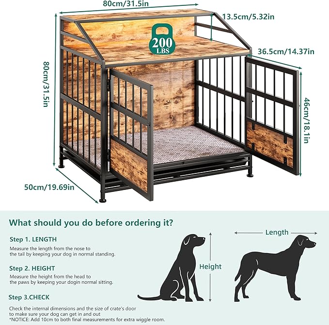 Ball & Cast 20" Multi-Function Dog Crate Furniture with Storage,3-Door Access Wooden Kennel for 11-25 lbs Dogs,Double Doors with Pull-Out Tray,Waterproof Indoor Pet House,Easy Assembly,Black Brown