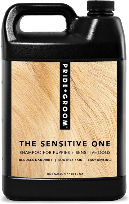 Pride and Groom The Sensitive One | Dog Grooming Shampoo for Puppies and Dogs with Itchy, Dry Skin| Tearless All Natural Body Wash with Essential Oils to Soothe Skin and Reduce Dandruff – 128oz
