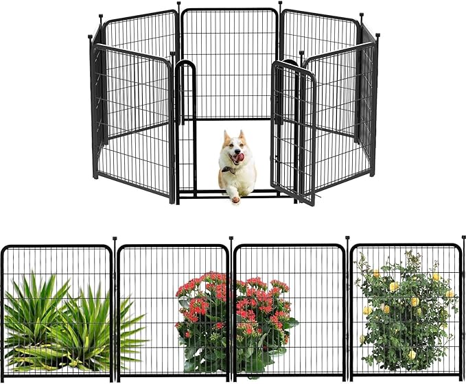 Dog Playpen 24 inch(H) 8 Panels Dog Fence Outdoor for Yard. Wide Door Low Thresholdï¼_etal Dog Pen Heavy Duty Pet Puppy Exercise Pen for Rv Camping Garden Yard, Total 15.7 Ft(L)