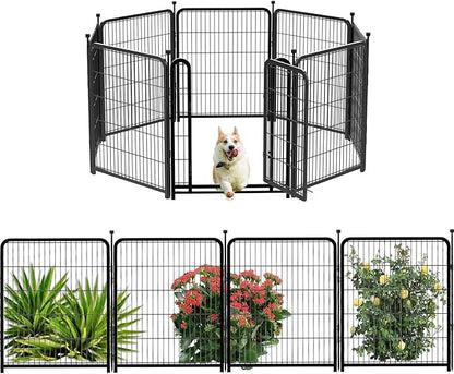Dog Playpen 24 inch(H) 8 Panels Dog Fence Outdoor for Yard. Wide Door Low Thresholdï¼_etal Dog Pen Heavy Duty Pet Puppy Exercise Pen for Rv Camping Garden Yard, Total 15.7 Ft(L)