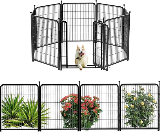 Dog Playpen 24 inch(H) 8 Panels Dog Fence Outdoor for Yard. Wide Door Low Thresholdï¼_etal Dog Pen Heavy Duty Pet Puppy Exercise Pen for Rv Camping Garden Yard, Total 15.7 Ft(L)