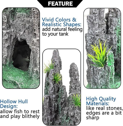 Aquarium Decoration Large and Tall for Fish Tank Rock Thematic Ornaments Aquarium Mountain View Stone Ornaments Aquarium Decor Tree House Cave Fish Tank Decoration - Large