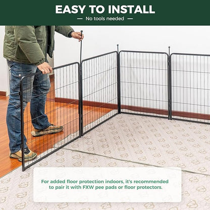 FXW 24 inch 8 Panels Rollick Dog Playpen & FXW 63" x 63" 1 Pack Washable Pee Pads
