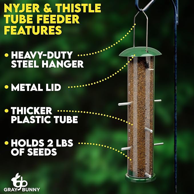 Finch Bird Feeder for Outdoors (16 Ports) Thistle & Nyjer Seed Hanging Feeder with 16 Ports and 8 Metal Perches, Chew-Proof Metal Design for Wild Birds