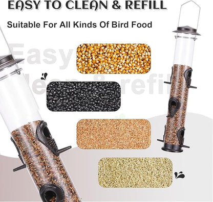 MIXXIDEA 1PK Metal Bird Feeders with 6 Feeding Ports,Tube Bird Feeder with Steel Hanger,Hard Plastic Wild Bird Feeder for Outdoors Hanging, Attracting Birds in Your Lawn, Garden, Balcony–Coffee