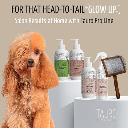 Tauro Pro Line Wooden Deshedding Dog Brush for Long Goldendoodle, Labradoodle & Poodle Hair - Brown Slicker Brush for Dog & Cat Grooming - Square Flexible Cushion & Non-Slip Grip, L