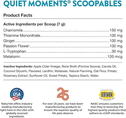 NaturVet Scoopables Quiet Moments Dog Calming Aid for Dogs - Promotes Calm with Stressful Events Like Storms, Fireworks, Travel, Separation Anxiety - Hickory Smoked Bacon Flavored | 11oz Bag