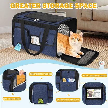 HUANLANG Soft-Sided Cat Carrier Airline Approved,Dog Carriers for Small Dogs Medium Cats,Pet Travel Carrier Up to 20 Lbs,Collapsible Cat Bag