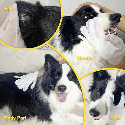 Pet Dogs Wipes Gloves 12PCS Cleaning, Cat Wipes Dog Bath Wipes, Dry Cleaning Gloves for Cats&Dogs, Pet Wash Free Gloves, Pet Bath Gloves，Pet Fur Care, Aloe Extra Nourish and Cleaning 2Pack