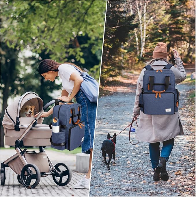 Modoker Dog Travel Bag, Airline Approved Backpack for Pet Accessories Organizer, Tote Weekend Bag with 2 Dog Food Storage Containers, 2 Collapsible Dog Bowls, 1 Pet Mat, Blue