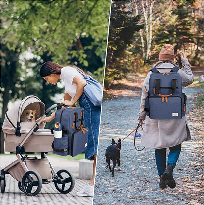 Modoker Dog Travel Bag, Airline Approved Backpack for Pet Accessories Organizer, Tote Weekend Bag with 2 Dog Food Storage Containers, 2 Collapsible Dog Bowls, 1 Pet Mat, Blue