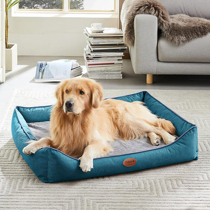 Orthopedic Dog Beds for Medium Large Dogs, Durable Egg Crate Foam Sofa Dog Bed wit Washable Removable Cover,Waterproof Lining and Nonskid Bottom,Pet Bed for Large Dogs (Peacock Blue, X-Large)