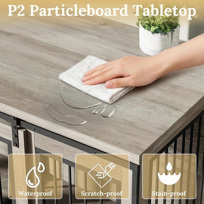 Rovibek 60.6" Double Dog Crate Furniture, Large Dog Kennel Furniture TV Stand for 2 Dogs, Furniture Style Dog Crates End Table, Wood Crates for Dogs Grey