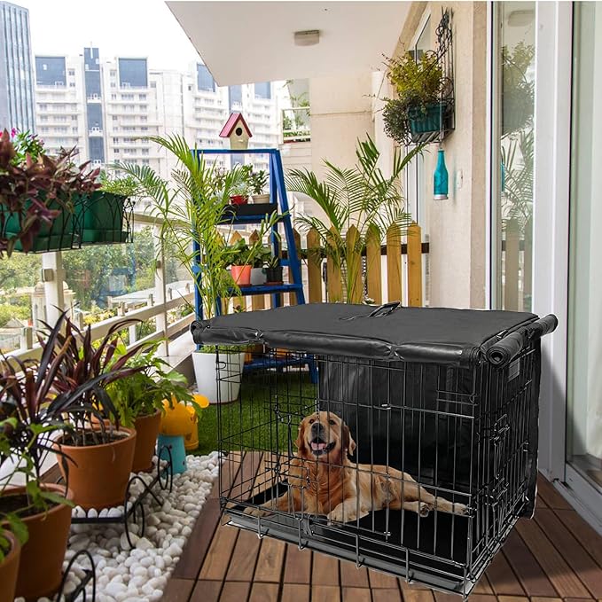 42 Inch Dog Crate Cover Dog Kennel Cover, Large XL Dog Crate for Large Dogs Wire Dog Cage with1 2 3 Doors, Waterproof 600D Oxford Fabric Indoor/Outdoor Black