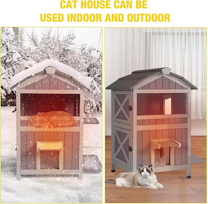 Aivituvin Outdoor Cat Houseï¼_wo-Story Feral Cat Shelterï¼_eatherproof Cat Enclosure for Winter with Escape Doors