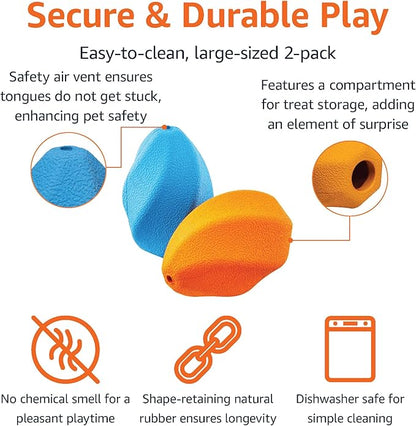 Amazon Basics Interactive Dog Treat Dispensing Enrichment Chew Toy, Large, Multi Color, 2-Pack