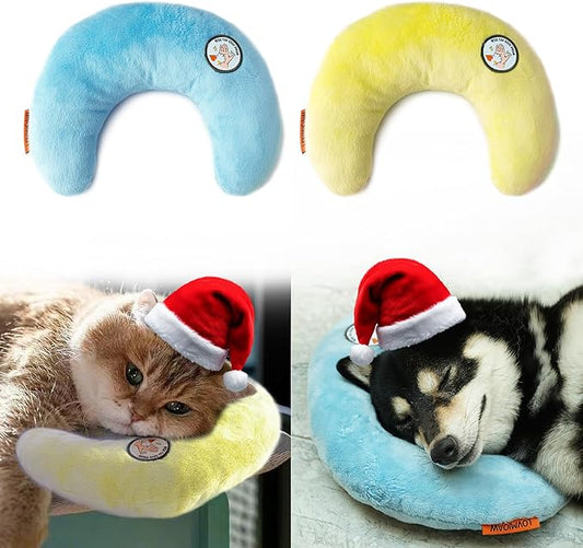 Cat Pillow, Dog Pillow, Claming Pillows for Small Dogs and Cats, Joint Relief Sleeping Improve Pet Neck Pillow， Deep Sleep Fluffy & Cozy Pet Calming Toy，Machine Washable(2 Pack(Blue&Yellow))