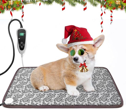 Pet Heating Pad 22x18 in Cat Heating Pads for Cats Waterproof Smart Thermostat Switch, Adjustable Heated Cat Bed, Adding Wire Rope Wires Cat Warming Pad-Rose