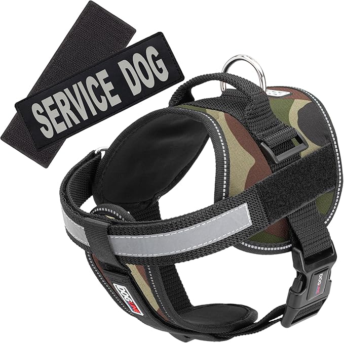 Dogline Unimax Service Dog Harness Vest with Removable Service Dog Patches Adjustable Straps Breathable Neoprene for Medical Identification Training Dogs Girth 15 to 19 in Green Camo