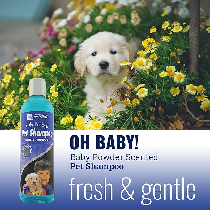 Kenic Oh Baby Puppy and Dog Shampoo, Gentle Formula with Light Baby Powder Scent, Soap and Paraben Free, Tear-Free and Moisturizing, Made in USA for Sensitive Skin and Frequent Use