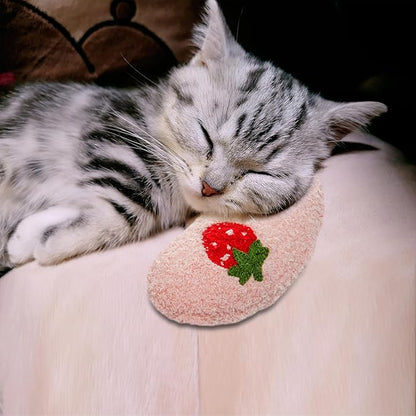 Lystaii Cat Calming Pillow for Indoor Pet Cat Dog Pillow Soft Fluffy Cat Bed Pillow Dog Neck Pillow Pet Toy Half Donut Anxiety Relief Pet Pillow with Cute Embroidery Pattern (Pink, Strawberry)