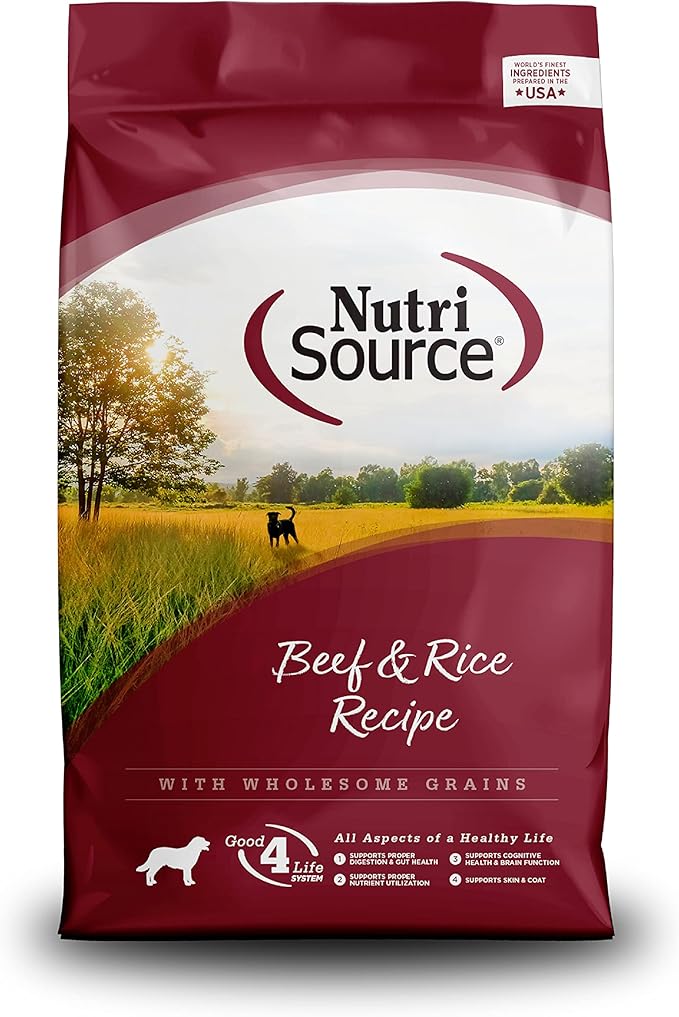 NutriSource Dog Food, Made with Beef and Brown Rice, with Wholesome Grains, 30LB, Dry Dog Food