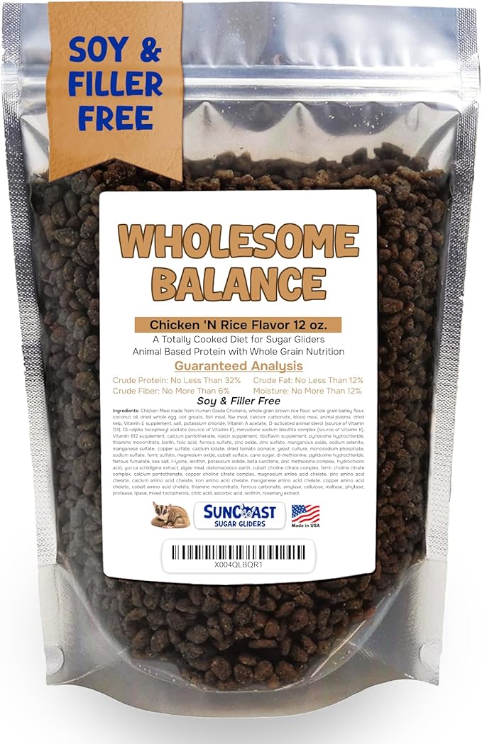 Wholesome Balance Sugar Glider Food - Chicken & Rice | 12 Ounces of Premium Dense Food for Sugar Gliders and Small Animals - 1 Months Supply