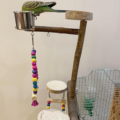 Natural Wood Bird Perch Playground for Outside the Cage Wall, Bird Platform and Play Area for Small to Medium Parrots like Cockatiels, Conures, Parrotlets, Lovebirds, and Budgies, Bird Cage Accessory