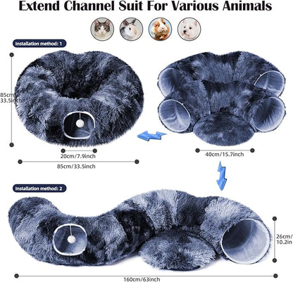 Odoland Cat Tunnel Bed with 20 Cat Toys - Indoor Plush Kitten Couch,Detachable Cats Cave Donut Tunnel & Soft Kitten Toy Set-Cozy Cat Furniture Blue