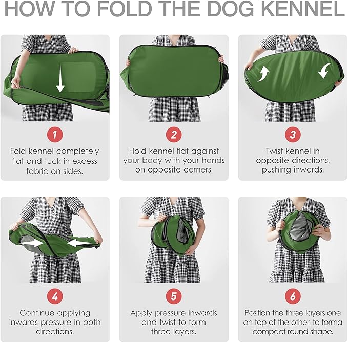 Love's cabin Pop Up Kennel, Indoor Outdoor Crate for Dog Pets, Portable Car Seat Kennel, Cat Bed Collection, Green, 36in Large