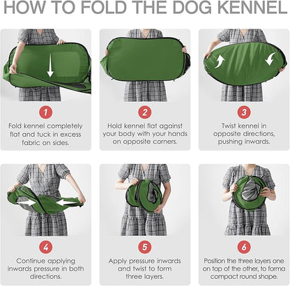 Love's cabin Pop Up Kennel, Indoor Outdoor Crate for Dog Pets, Portable Car Seat Kennel, Cat Bed Collection, Green, 36in Large