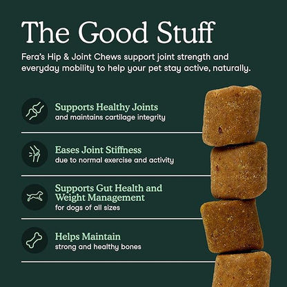 Fera Pets Hip & Joint Supplement for Dogs with Glucosamine, MSM, Chondroitin, & Green Lipped Mussel - Supports Healthy Joints and Weight Management - 90 Soft Chews