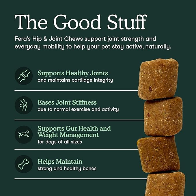 Fera Pets Hip & Joint Supplement for Dogs with Glucosamine, MSM, Chondroitin, & Green Lipped Mussel - Supports Healthy Joints and Weight Management - 30 Soft Chews