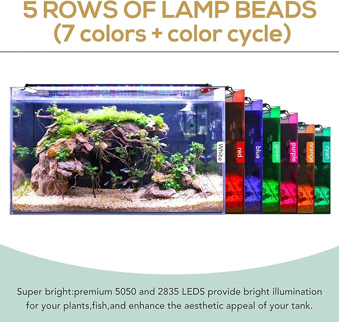 hygger 36W 24/7 Lighting Aquarium LED Light, Sunrise-Daylight-Moonlight Mode and DIY Mode, Adjustable Timer Adjustable Brightness Fish Tank Light with Extendable Bracket 7 Colors for Planted Tank
